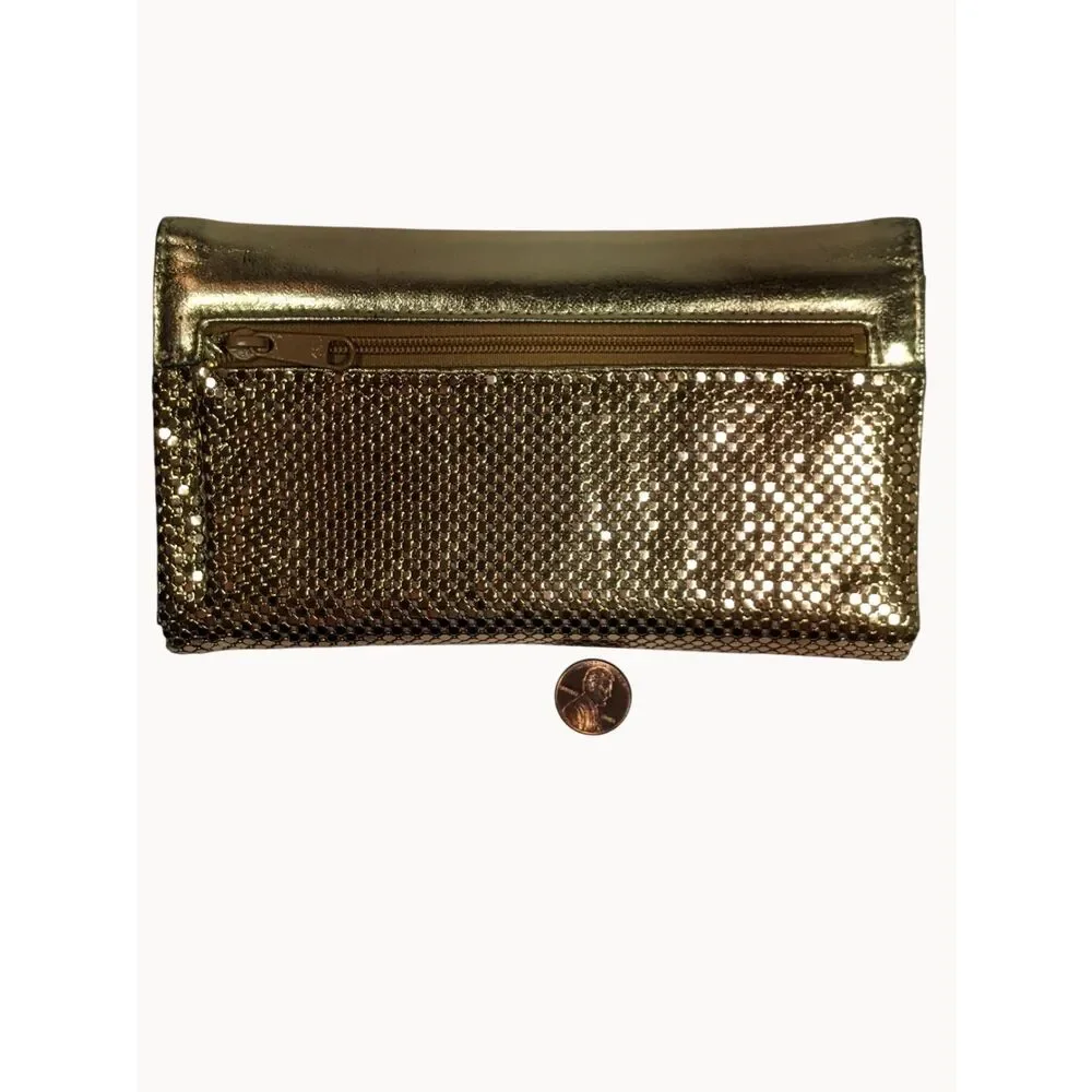 Vintage Whiting & Davis Gold Mesh Wallet Checkbook Clutch NOS Glam Coquette 70s
